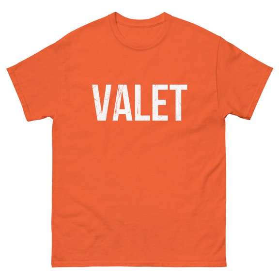Valet Front Logo Valet Parking Car Park Attendants Private Party Tee T-Shirt (Orange, XL)