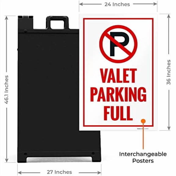 Valet Parking Full Sidewalk Sign Kit, 24x36 Inches, With A Frame Stand, Made in USA