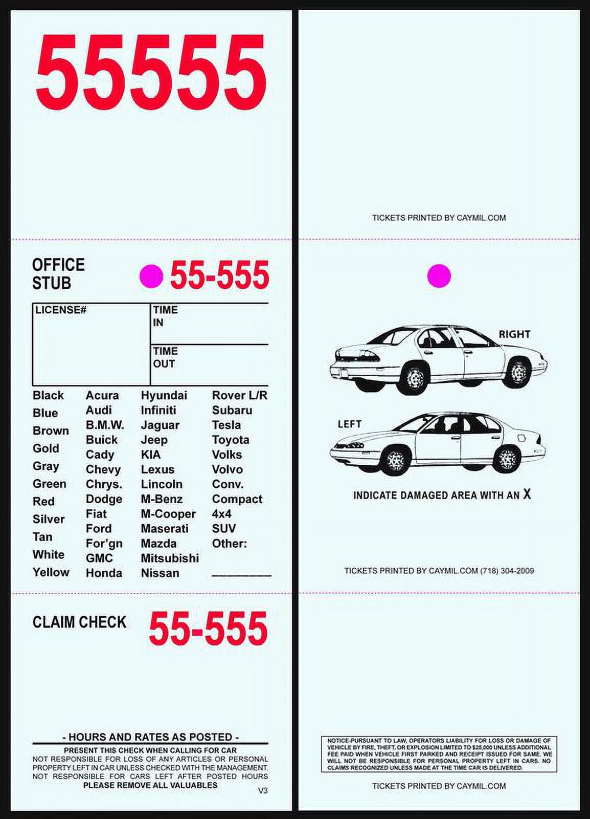 Valet Parking Tickets 3-Part 1,000 with Free Parking Receipts (Blue)