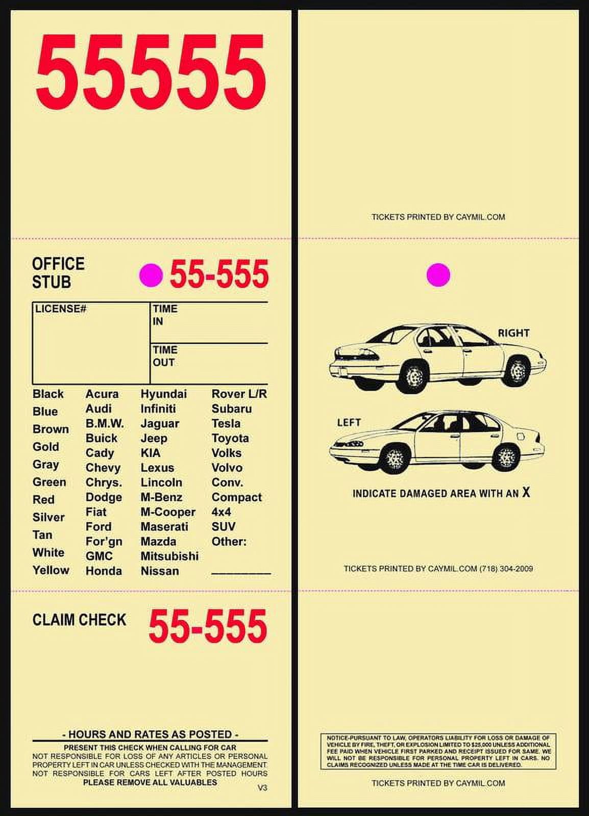 Valet Parking Tickets 3-Part 1,000 with Free Parking Receipts (Manila)