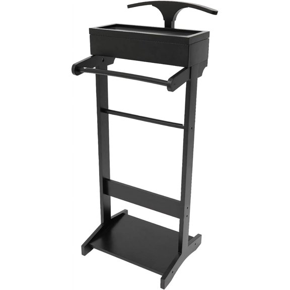 Valet Stand for Man, Clothes Stand with Top Tray, Wooden Valet Stand, Compact Clothing Rack with Storage Organizer for Entryway Office Living Room