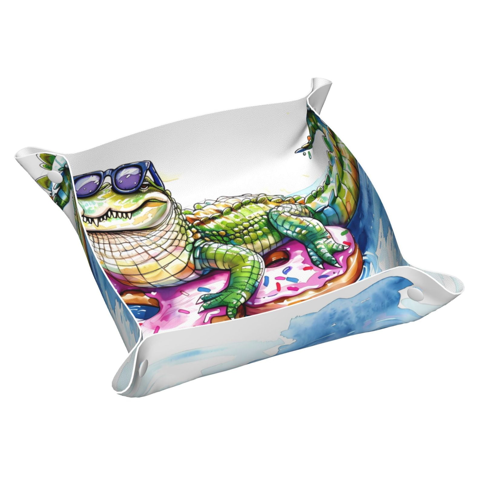 Valet Tray, Alligator Donut Pool Float Faux Leather Desk Tray Vanity ...