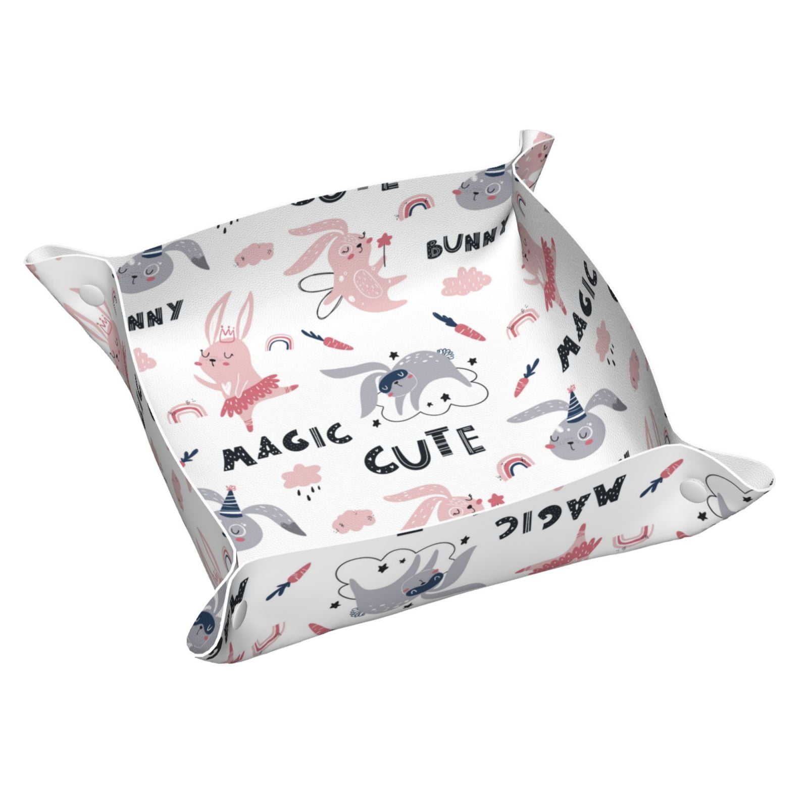 Valet Tray, Bohemian Cartoon Cute Rabbit Faux Leather Desk Tray Vanity ...