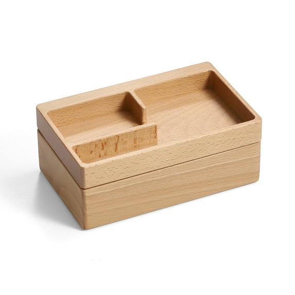 Valet Tray Box, Beech Wooden Storage Box with Magnetic Rotating, Office Desk Daily Supplies Organizer