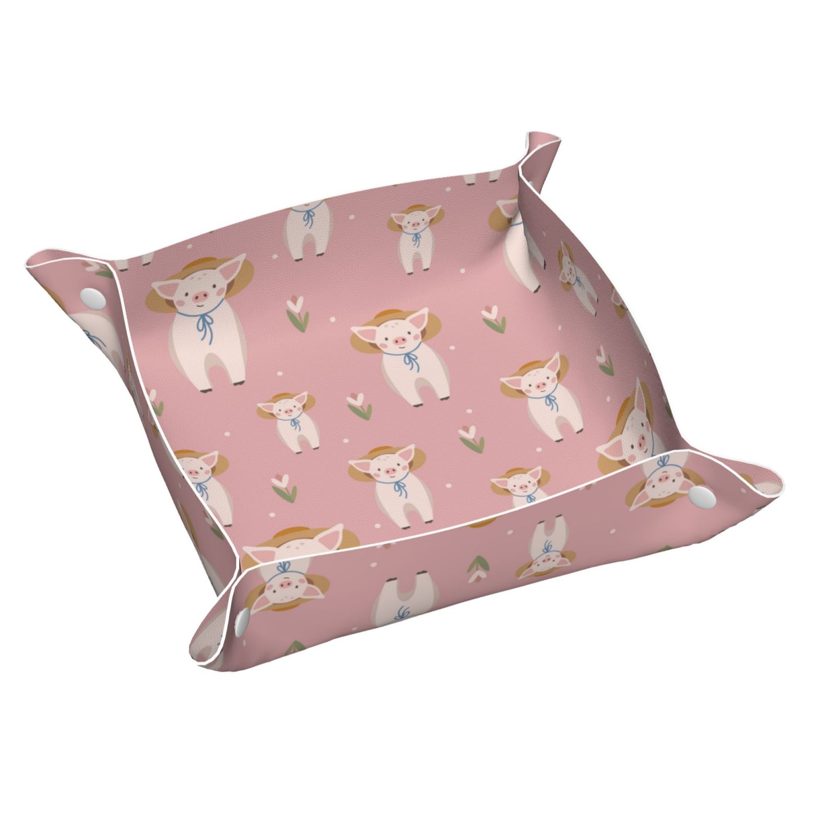 Valet Tray, Cowboy Hat Cute Pig Flowers Faux Leather Desk Tray Vanity ...