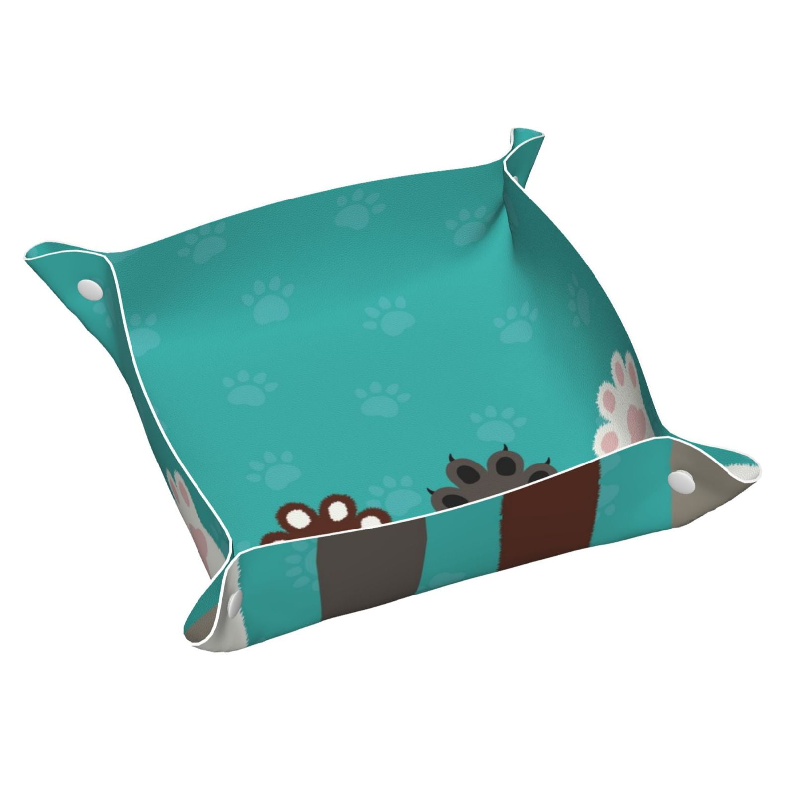 Valet Tray, Cute Cat Paw And Dog Faux Leather Desk Tray Vanity Tray ...