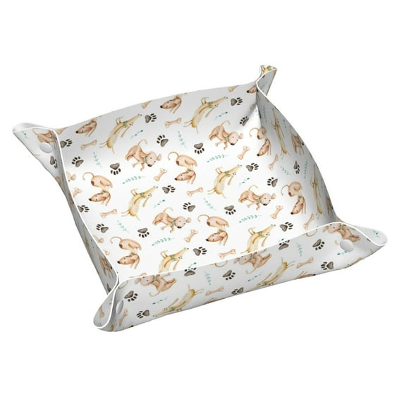 Valet Tray, Dachshund Dog Puppy No.1005 Faux Leather Desk Tray Vanity Tray Night Stand Organizer Catch All Tray Key Bowl for Entryway Table, Elegant Valet Tray Storage for Men Women