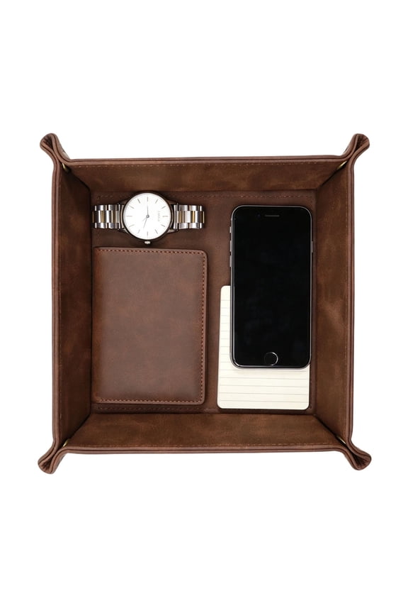 Valet Tray Desktop Storage Organizer - PU Leather Valet Tray for Keys,Phone,Wallet,Jewelry,and Remote Control,Brown