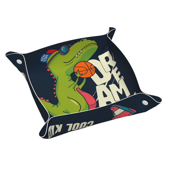 Valet Tray, Dinosaur Basketball Player Faux Leather Desk Tray Vanity Tray Night Stand Organizer Catch All Tray Key Bowl for Entryway Table, Elegant Valet Tray Storage for Men Women