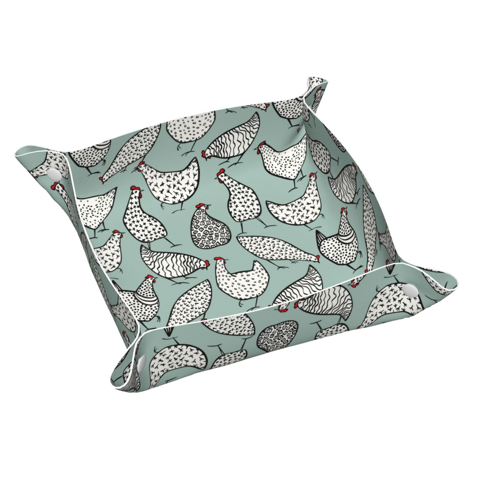 Valet Tray, Hand Drawn Chickens Faux Leather Desk Tray Vanity Tray ...