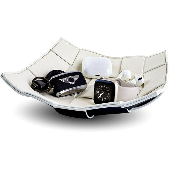 Valet Tray for Men PU Leather Key Holder Bowl for Entryway Table Bedside Nightstand Desk Catchall Organizer Tray for Wallet, Watch, Key, Phone Men's Gift - 9.8" L x 9.8" W x 2" H