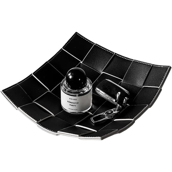 Valet Tray for Men and Women PU Leather Key Holder Bowl for Entryway Table Bedside Nightstand Desk Organizer Tray for Wallet, Watch, Key, Phone Men's Gift - 23*23*6.5cmOnly storage box