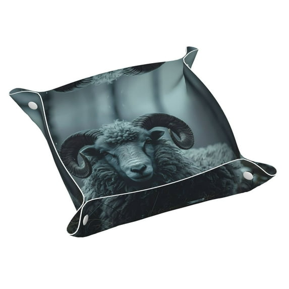 Valet Tray, Moody Ram Portrait Faux Leather Desk Tray Vanity Tray Night Stand Organizer Catch All Tray Key Bowl for Entryway Table, Elegant Valet Tray Storage for Men Women