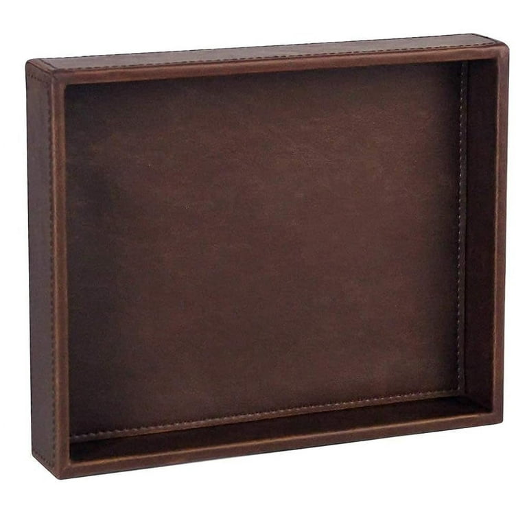 Valet Tray Nightstand Organizer Mens Vanity Tray,Catchall Tray Dresser Tray  Jewelry Key Tray,Leather,Brown,10.2 X 8.4 X 1.8 Inches