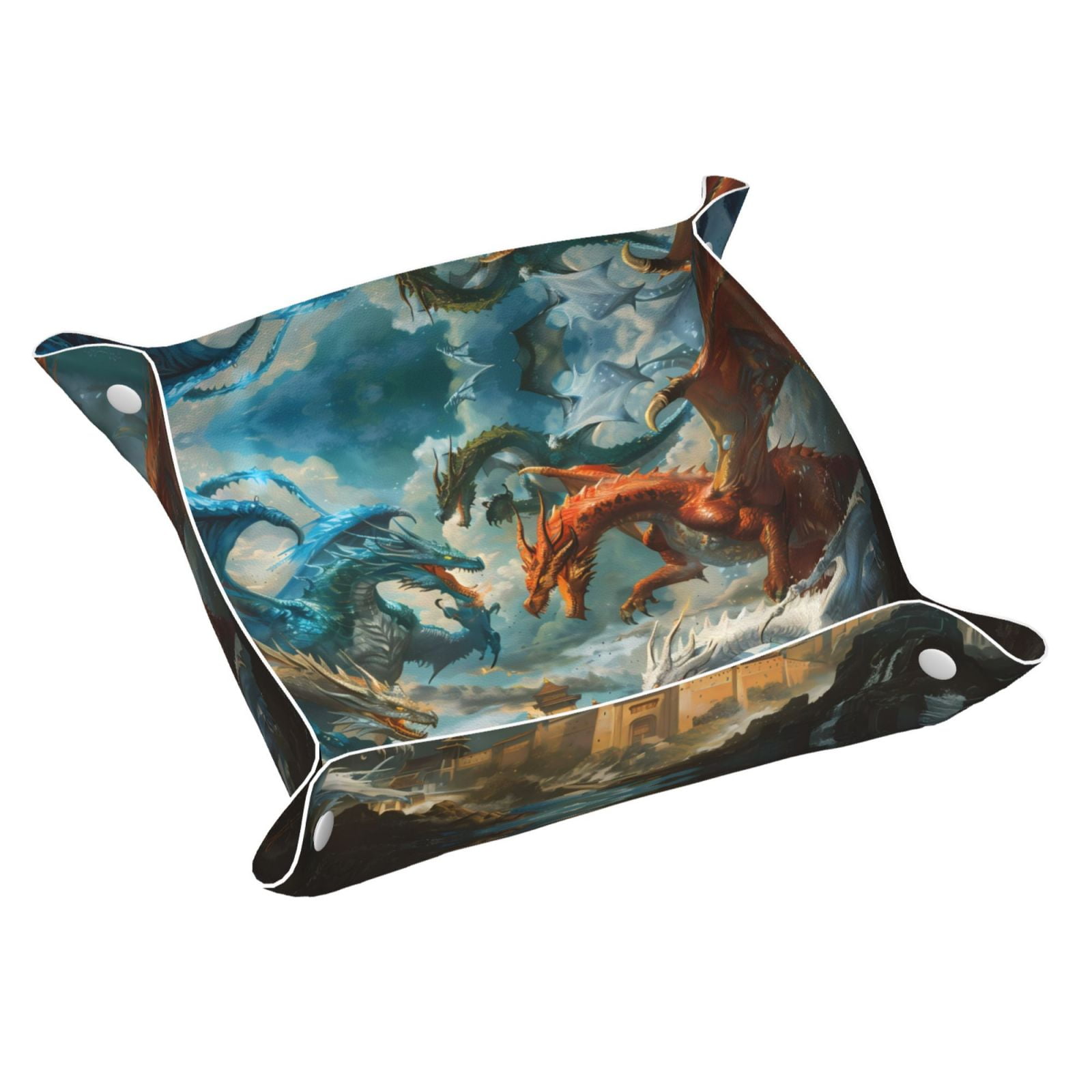 Valet Tray, Red Blue Dragon Battle Epic Faux Leather Desk Tray Vanity ...