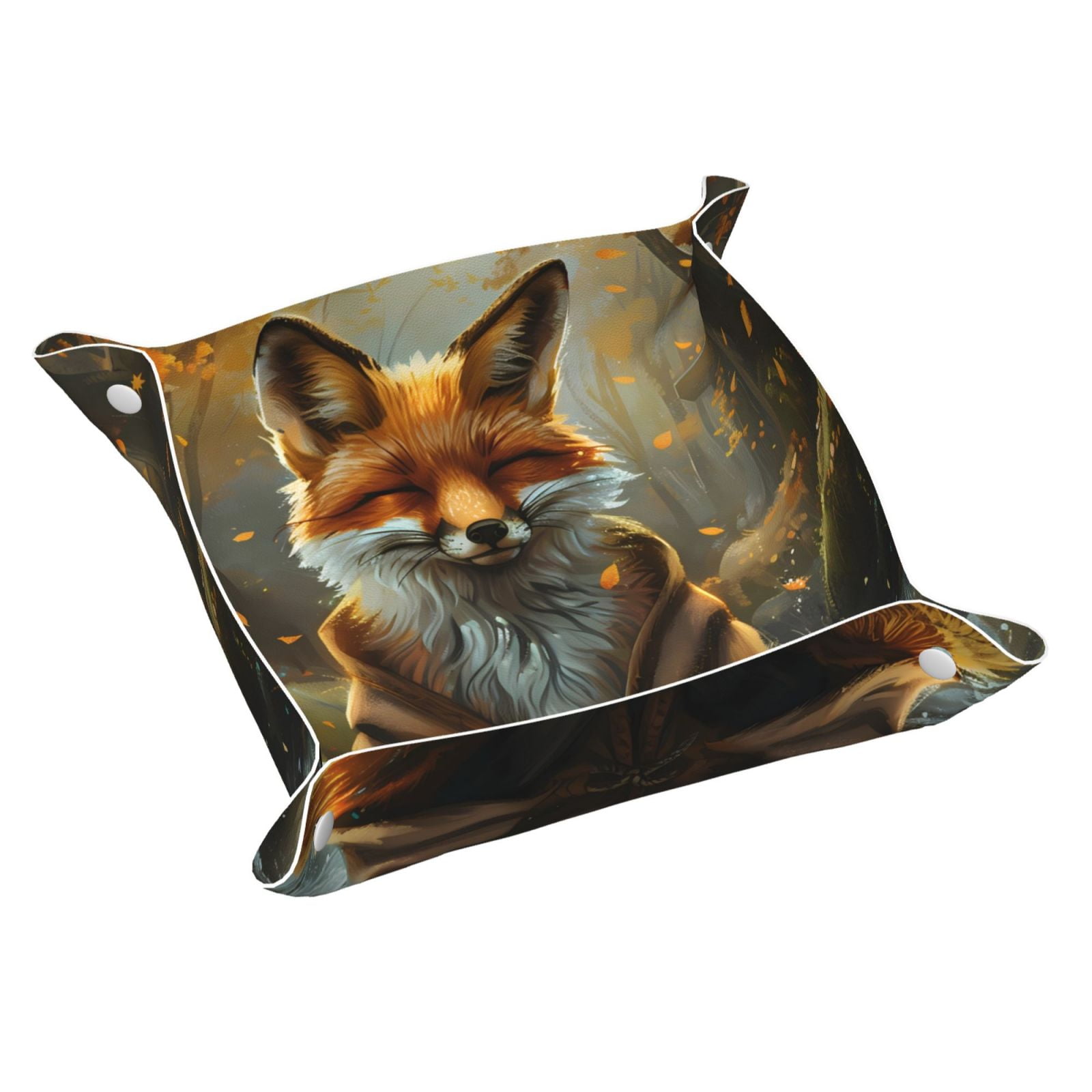 Valet Tray, Streamside Meditating Fox Faux Leather Desk Tray Vanity ...