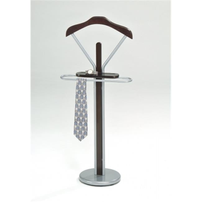 Walnut and Silver Wood & Metal Suit Valet Rack Stand