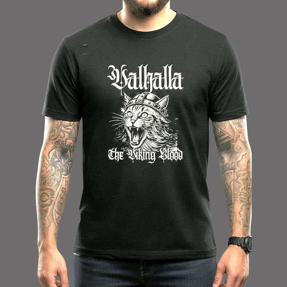 Valhalla Cat T-Shirt, Viking Cat Norse Mythology Graphic Tee, Nordic Warrior Cat Shirt, Funny Viking Cat Lover Gift Unisex Tee