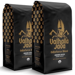Valhalla Java Odinforce Blend Ground Coffee, USDA Organic and Fair Trade, Medium Roast, Bold Arabica Robusta, 12 oz (2-Pack)