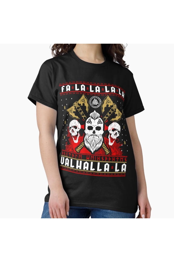 Valhalla Viking Warrior Christmas Nordic Holiday Festive Design Unisex T-Shirt, up to size 5XL