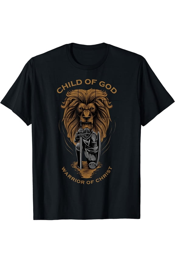 Valiant Christ Warrior Lion Knight Faith T-Shirt Expressing Spiritual Belief