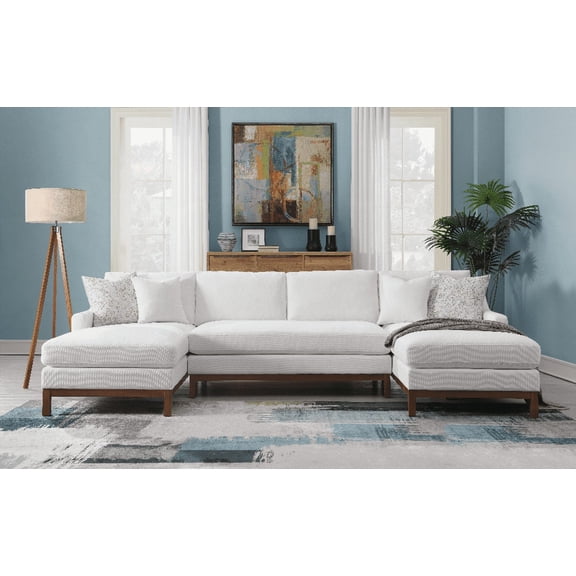 Valiant Ivory Chenille Sectional Sofa with 4 Pillows | Small Space Adaptable | Easy Assembly