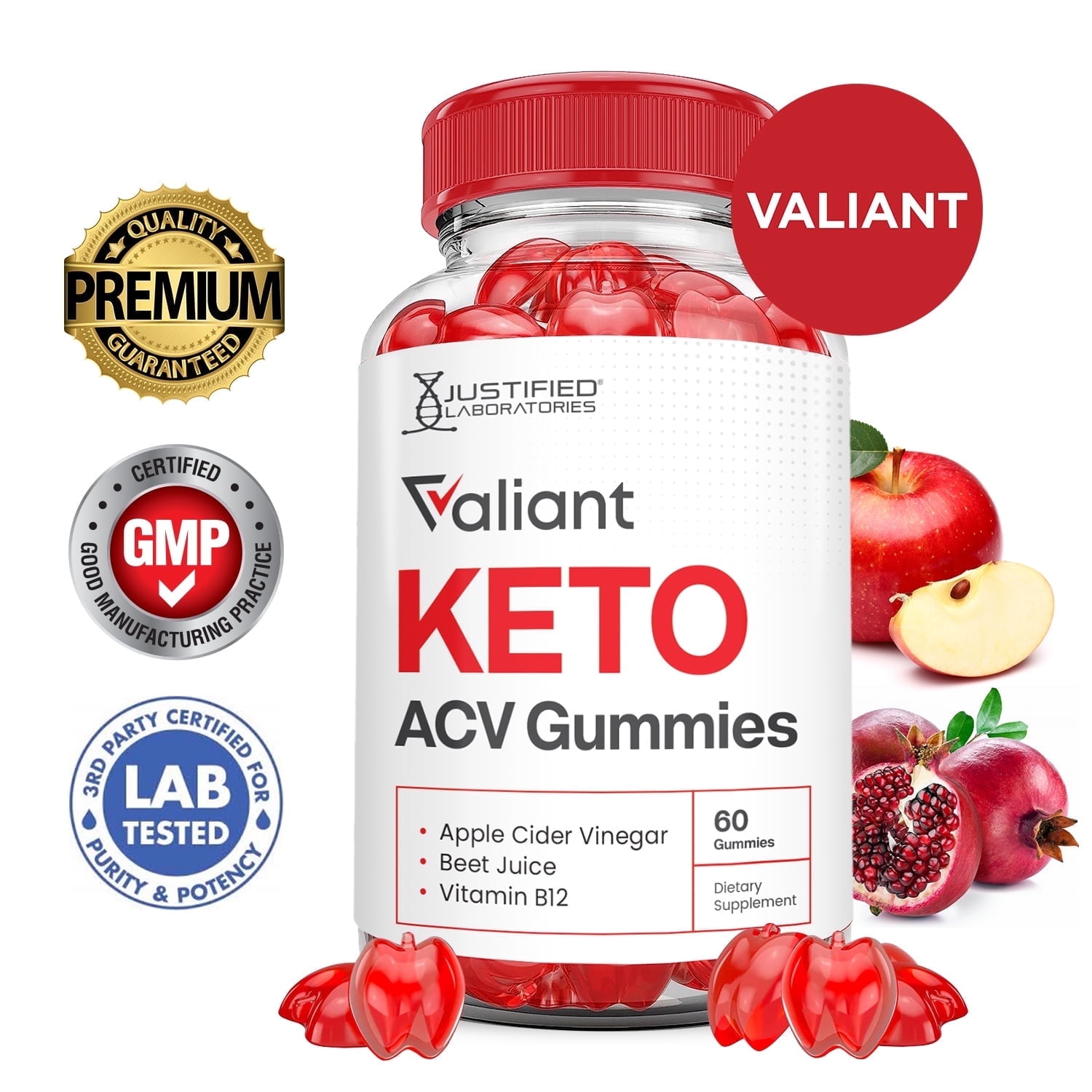 Valiant Keto ACV Gummies 1000MG Apple Cider Vinegar Dietary Supplement 60 Gummys