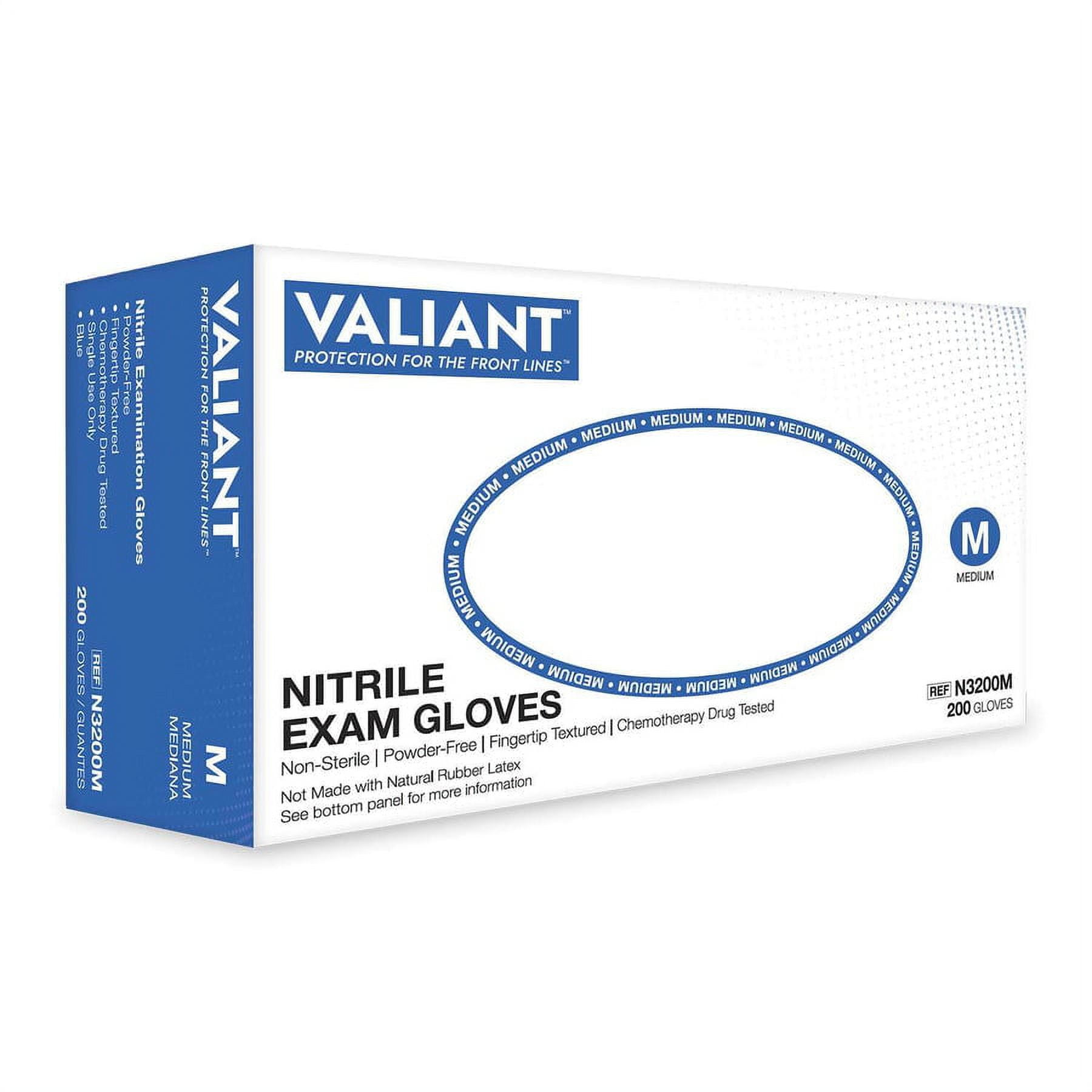 Valiant N3200 Nitrile Exam Gloves, Single Use Only, Fingertip Textured, Cornflower Blue, Medium, 200 Per Box