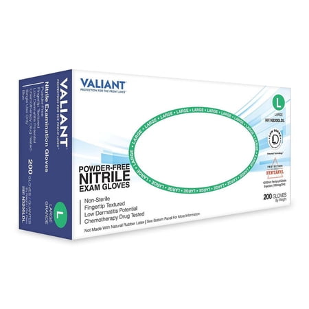 Valiant N3200LD Nitrile Exam Gloves, Single Use Only, Fingertip Textured and Accelerator Free, Berry Blue, Large, 200 Per Box