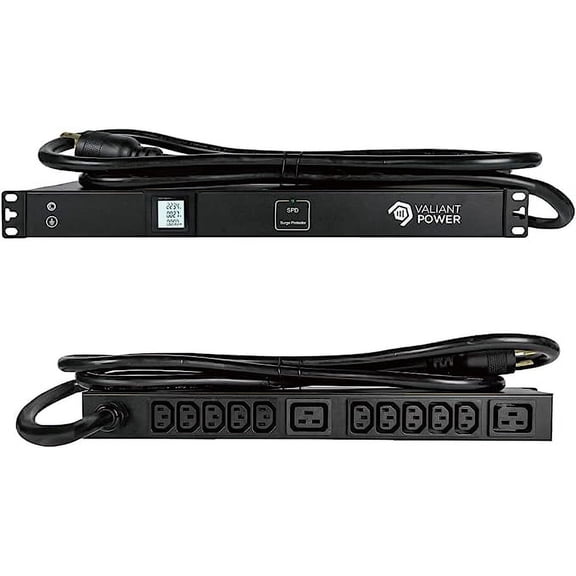 Valiant Power Rack Mount Metered Power Strip - 240V 30A Single Phase PDU with Built-in Surge Protector, Volt & Amp Meter for Data Center - 19” Metal Housing, Ears & Fittings Included
