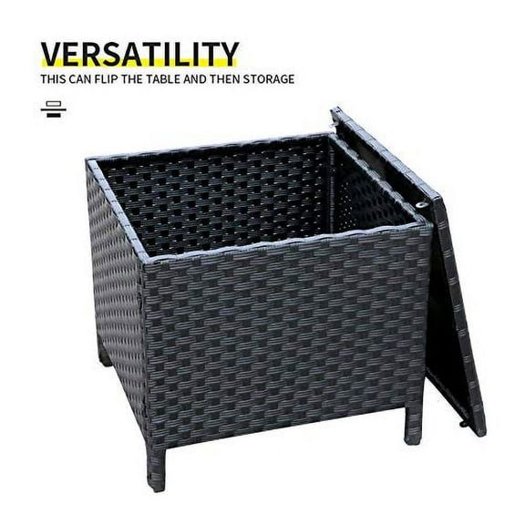Valita Outdoor PE Wicker Side Table with Storage Patio Resin Rattan End Table Square Container for Furniture Covers, Toys and Gardening Tools Black