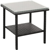 Valita Outdoor Wicker Glass Top Side Table Patio Rattan Square End Table, Black