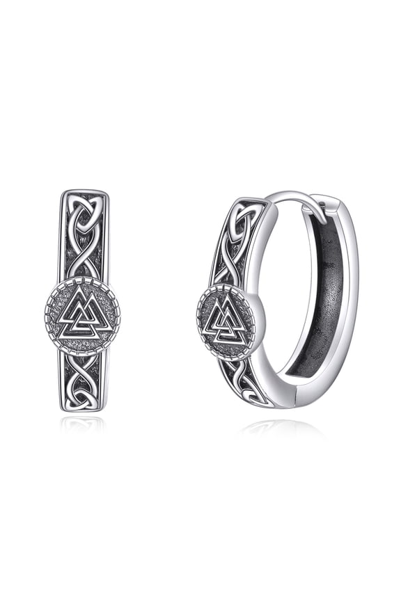 Valknut Earrings for Men 925 Sterling Silver Celtic Knot Hoop Earrings Viking Jewelry Gifts for Men Women