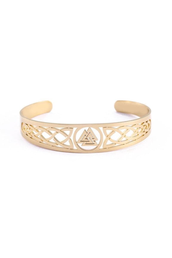 Valknut Norse Bracelet Gold Stainless Steel Viking Style Cuff Bangle
