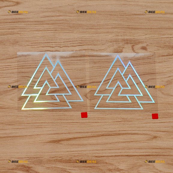 Valknut Symbol Old Norse Viking Decal Sticker Vinyl - 2 Pack Holographic Iridescent Oil Slick Colorful, 4 Inches - No Background for Car Boat Laptop