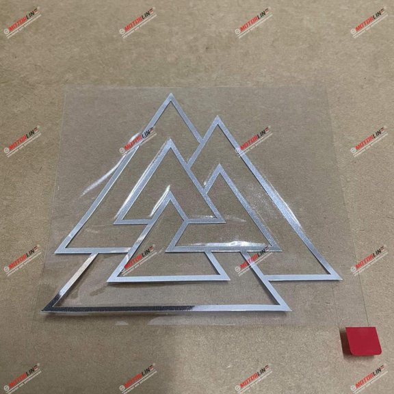 Valknut Symbol Old Norse Viking Decal Sticker Vinyl - 2 Pack Metallic Silver Look, 4 Inches - No Background for Car Boat Laptop