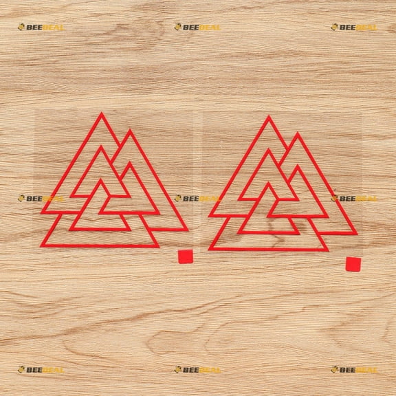Valknut Symbol Old Norse Viking Decal Sticker Vinyl - 2 Pack Red, 4 Inches - No Background for Car Boat Laptop 01281
