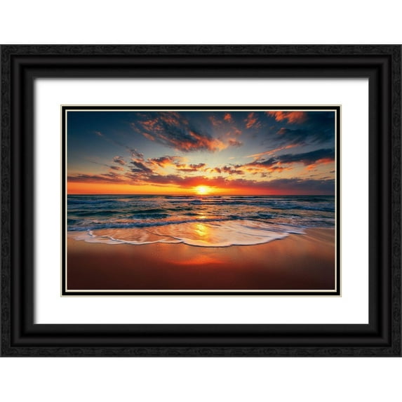 Valkov, Valentin 18x13 Black Ornate Wood Framed with Double Matting Museum Art Print Titled - Sunrise on the beach