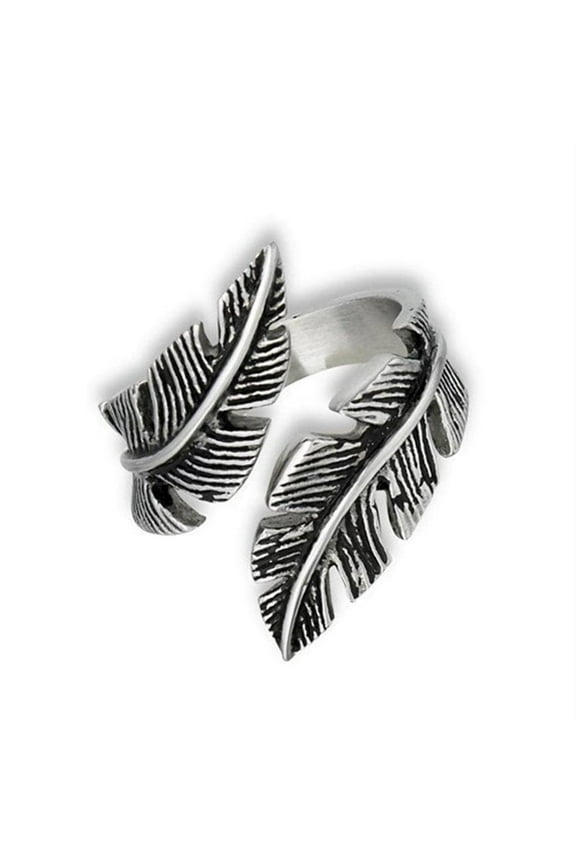 Valkyrie Feather Ring Womens Stainless Steel Open Adjustable Viking Band
