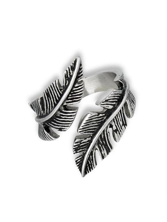 Valkyrie Feather Ring Womens Stainless Steel Open Adjustable Viking Band