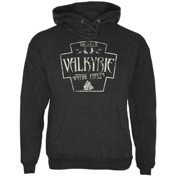 Valkyrie Valhalla Special Forces Retro Vintage Mens Hoodie Charcoal Heather MD