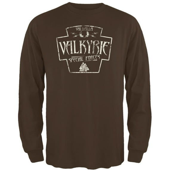Valkyrie Valhalla Special Forces Retro Vintage Mens Long Sleeve T Shirt Brown LG