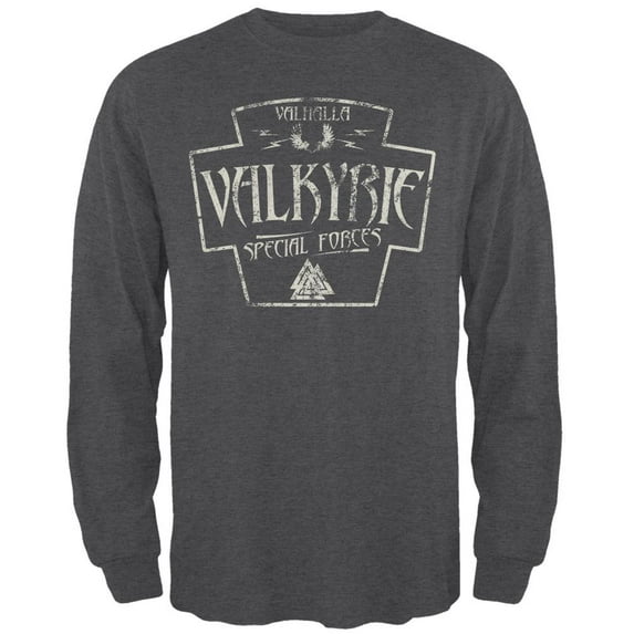 Valkyrie Valhalla Special Forces Retro Vintage Mens Long Sleeve T Shirt Deep Heather X-LG