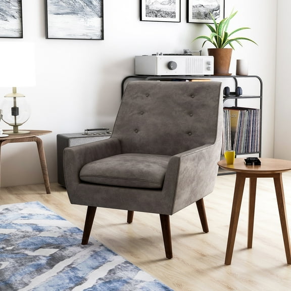 Valla Button Tufted Fabric Accent Chair, Dark Brown