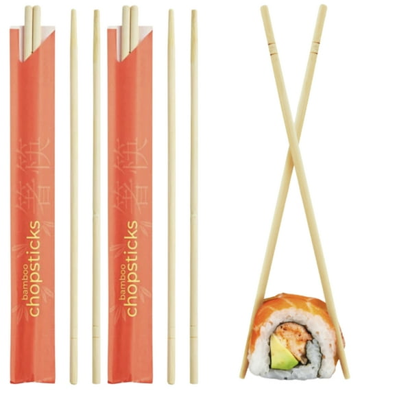 Vallary Disposable Bamboo Chopsticks (20 Sets) - 9'' Long, Individually Wrapped Japanese and Chinese Wooden Chopsticks Bulk