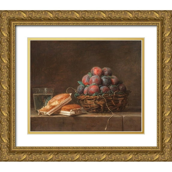 Vallayer-Coster, Anne 14x12 Gold Ornate Wood Framed with Double Matting Museum Art Print Titled - Basket of Plums