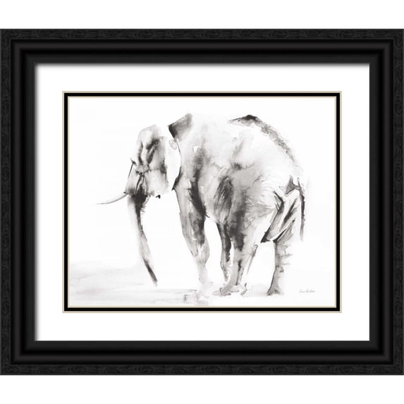 Valle, Aimee Del 24x20 Black Ornate Wood Framed with Double Matting Museum Art Print Titled - Lone Elephant Gray Crop