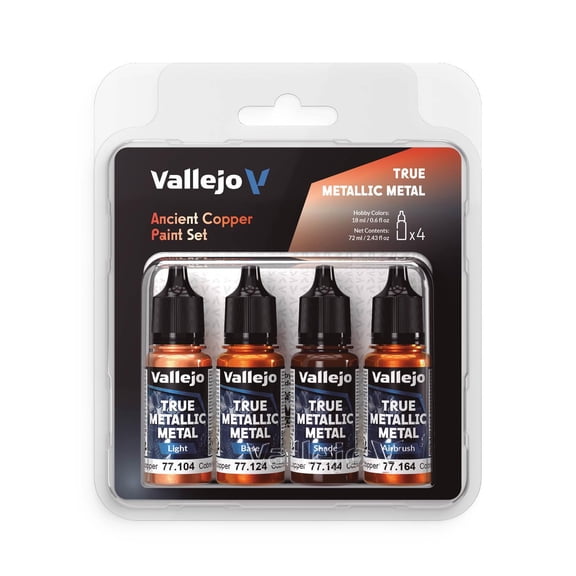 Vallejo - Ancient Copper Paint Set | True Metallic Metal | Acrylic Colors for Painting Metal Effects on Fantasy, Historical, and Wargaming Miniatures | BSL System | 4 Bottles x 18 ml (0.6 fl.oz.)