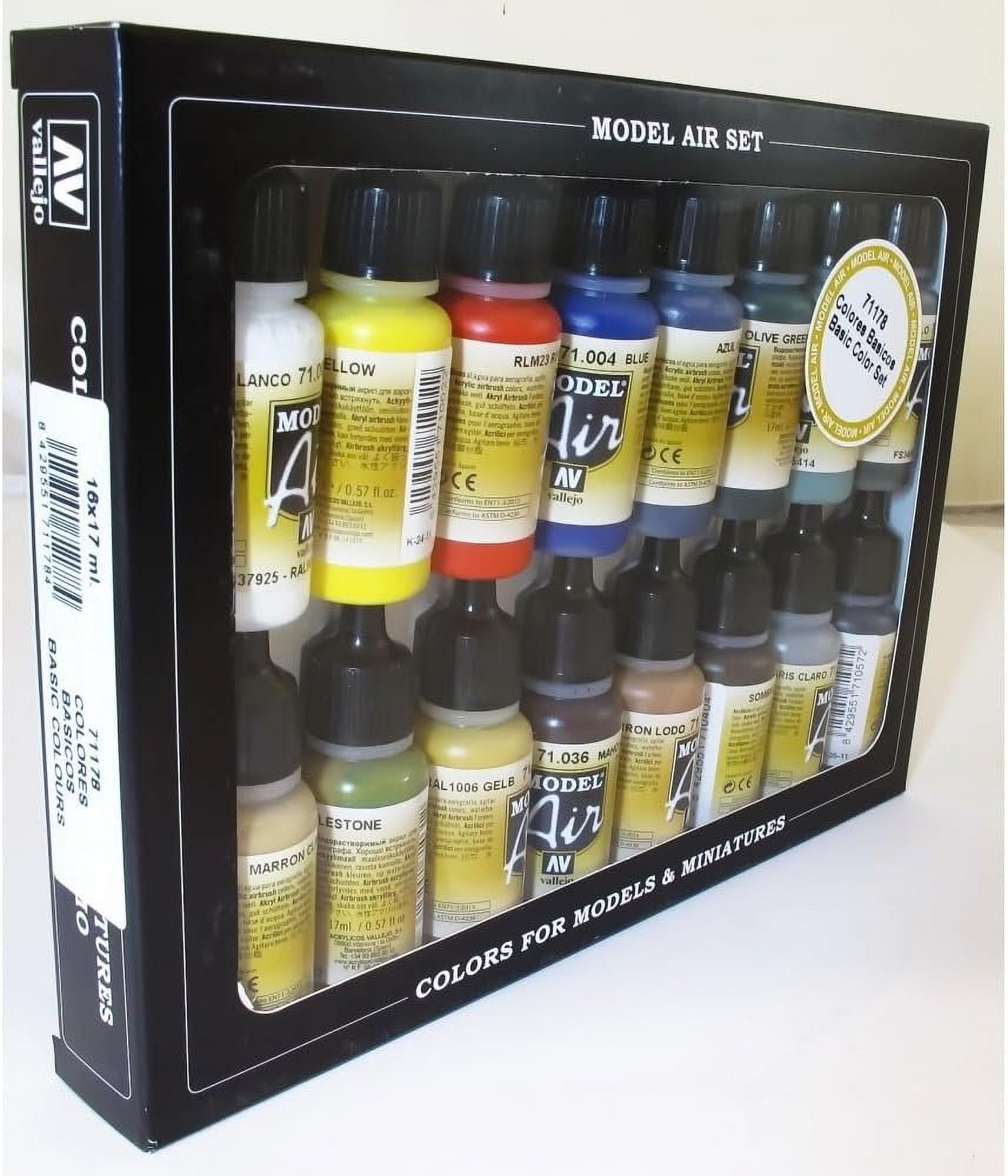 Vallejo Basic Colors Acrylic 16 Airbrush Paint Set for Model & Hobby