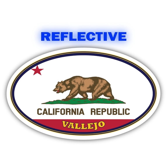 Vallejo City California State Flag | CA Flag Solano County Oval State Colors Reflective Sticker Car Decal 3x5 inches